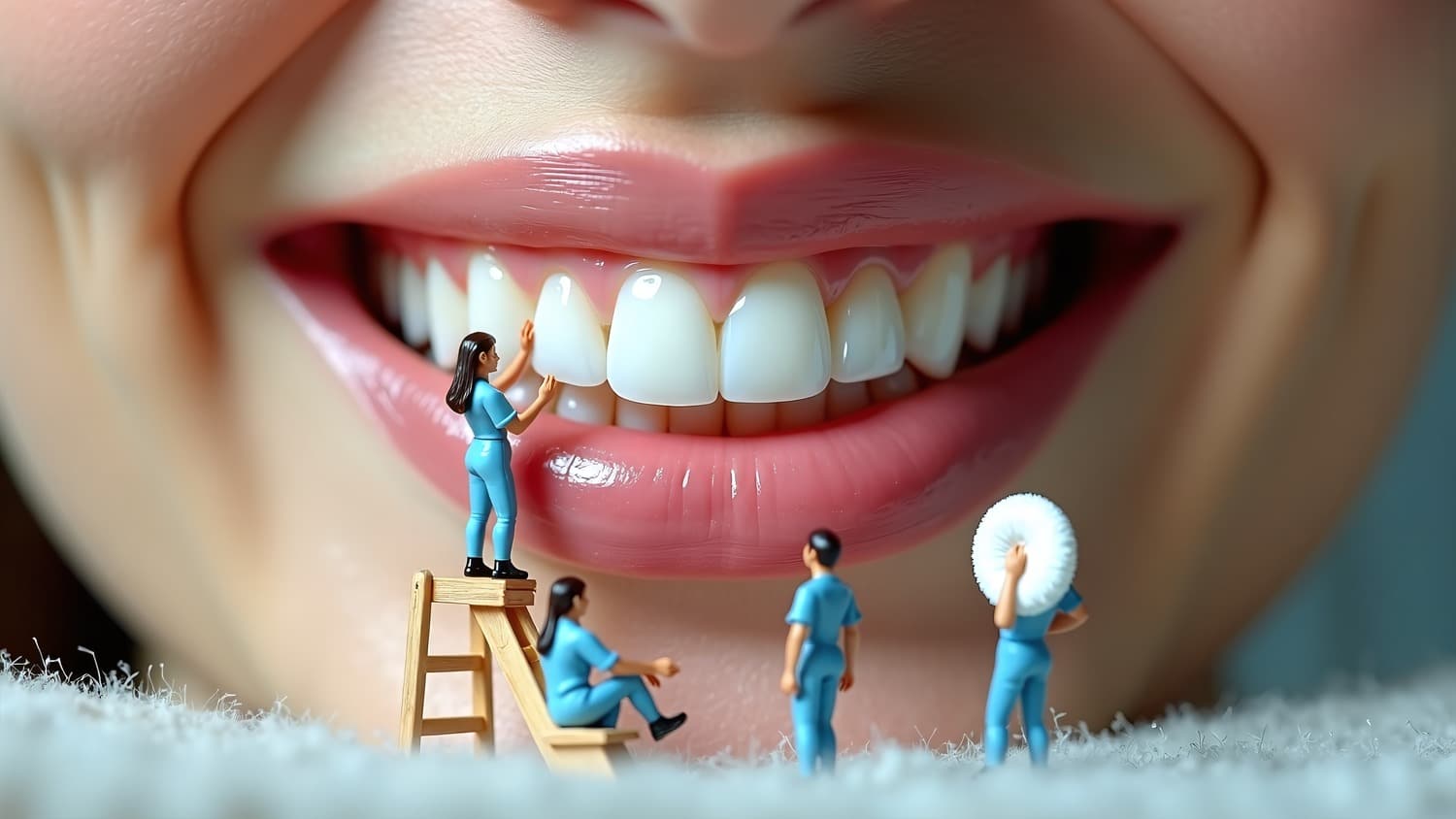 Woman's teeth undergo a dental exam with fluoride treatment in California